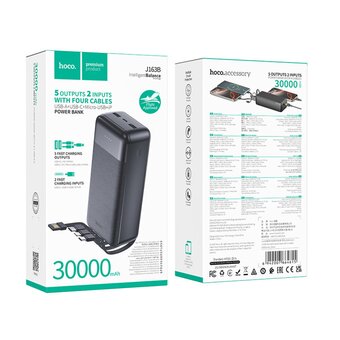  Аккумулятор внешний резервный HOCO J163B Wonderful with 4 cables 30000mAh черный 