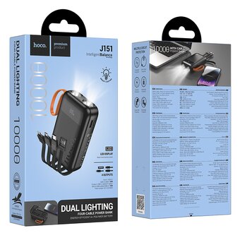  Аккумулятор внешний резервный HOCO J151 Spirit dual lighting four-cable 10000mAh черный 