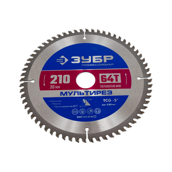  Пильный диск Зубр 36907-210-30-64_z01 по алюминию, пластику, ЛДСП, 210мм, 1.8мм, 30мм 