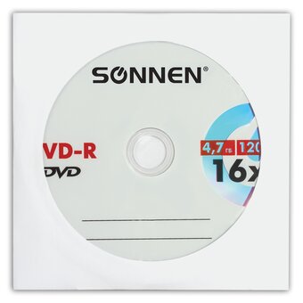  Диск DVD-R SONNEN 512576, 4,7Gb, 16x, бумажный конверт (1штука) 