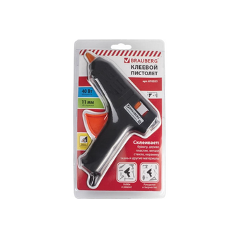  Клеевой пистолет BRAUBERG 670323 40Вт, для стержня 11мм в блистере 