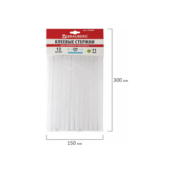  Клеевые стержни BRAUBERG 670299 диаметр 11мм, длина 200мм, белые, комплект 12 штук европодвес 