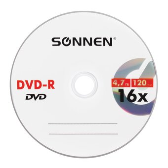  Диск DVD-R SONNEN 512576, 4,7Gb, 16x, бумажный конверт (1штука) 