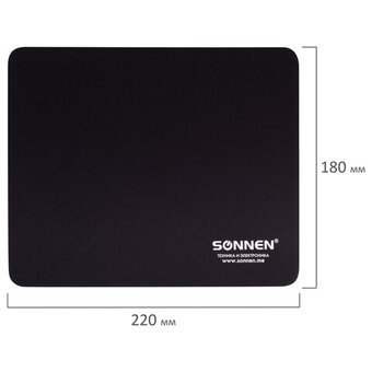  Коврик для мыши Sonnen 513309 Black, резина + ткань, 220х180х3мм 