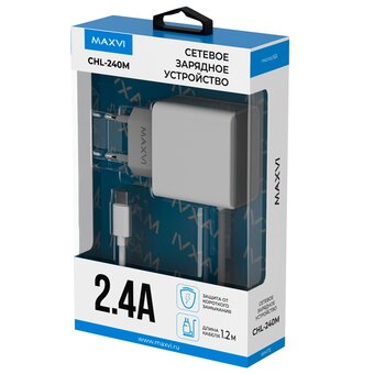  СЗУ Maxvi CHL-240M 2.4A, with microUSB cable, white 