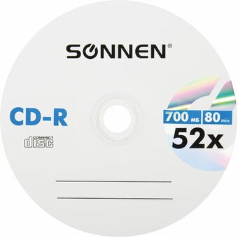  Диск CD-R SONNEN 513531, 700Mb, 52x, Cake Box (упаковка на шпиле) 25шт 