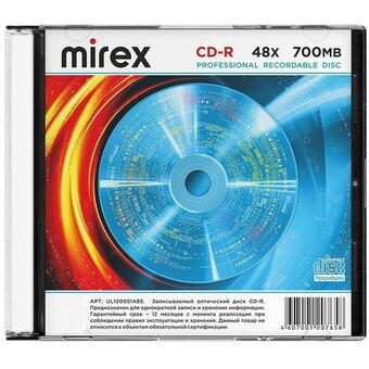  Диск CD-R Mirex 700 Mb, 48х (UL120051A8S), Slim Case (1), (1/200) 