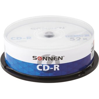  Диск CD-R SONNEN 513531, 700Mb, 52x, Cake Box (упаковка на шпиле) 25шт 