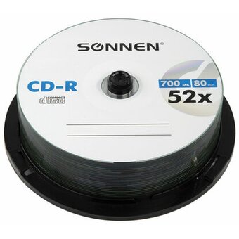  Диск CD-R SONNEN 513531, 700Mb, 52x, Cake Box (упаковка на шпиле) 25шт 