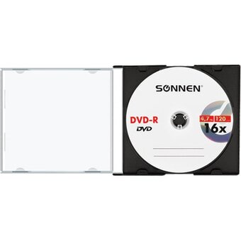  Диск DVD-R SONNEN 512575, 4,7Gb, 16x, Slim Case (1штука) 