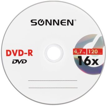  Диск DVD-R SONNEN 512575, 4,7Gb, 16x, Slim Case (1штука) 
