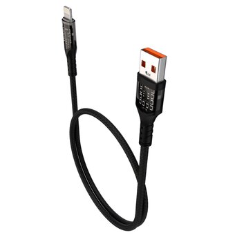  Дата-кабель Maxvi MC-33L USB-Lightning 2.4А, прозрачный корпус, LED подсветка, 1м, black 