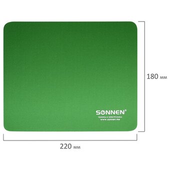  Коврик для мыши Sonnen 513305 Green, резина + ткань, 220х180х3мм 