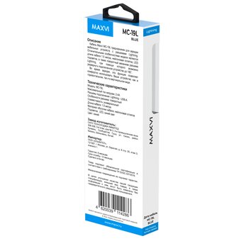  Кабель Maxvi MC-19L blue, USB-A-Lightning, 2.4A, LED 