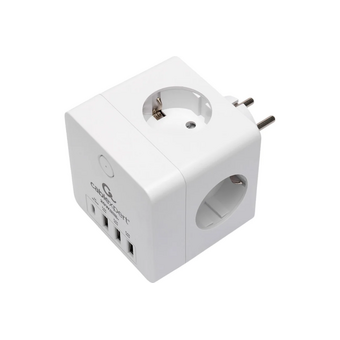  Сетевой фильтр CABLEXPERT Cube CUBE-4-СU3-W, 4 розетки, 16А, 1 x Type-C PD, 3хUSB, белый 