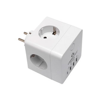  Сетевой фильтр CABLEXPERT Cube CUBE-4-СU3-W, 4 розетки, 16А, 1 x Type-C PD, 3хUSB, белый 