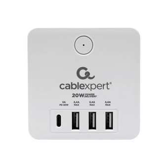  Сетевой фильтр CABLEXPERT Cube CUBE-4-СU3-W, 4 розетки, 16А, 1 x Type-C PD, 3хUSB, белый 