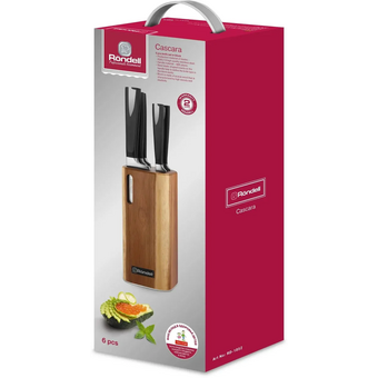  Набор ножей Rondell Cascara RD-1852 6предм. с подставкой черный 