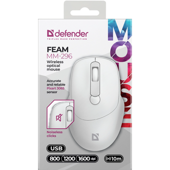  Мышь DEFENDER Feam MM-296 (52297) белый 