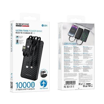  Аккумулятор внешний резервный BOROFONE BJ84 Smooth power bank with four cables 10000mAh черный 