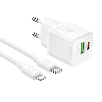  Адаптер Сетевой с кабелем Hoco N65 PD+QC3.0 USB/Type-C 20W (Type-C/Lightning) (white) (242955) 