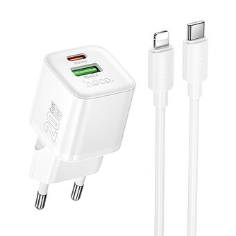  Адаптер Сетевой с кабелем Hoco N65 PD+QC3.0 USB/Type-C 20W (Type-C/Lightning) (white) (242955) 