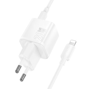  Адаптер Сетевой с кабелем Hoco N65 PD+QC3.0 USB/Type-C 20W (Type-C/Lightning) (white) (242955) 