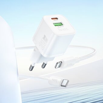  Адаптер Сетевой с кабелем Hoco N65 PD+QC3.0 USB/Type-C 20W (Type-C/Lightning) (white) (242955) 