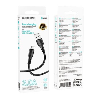  Кабель USB - Type-C Borofone BX116 Certain 18W 100см 3A  (black) (240333) 