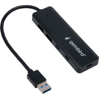  Хаб USB GEMBIRD UHB-C415 3.1, 2хUSB, 2хType-C, с дополнительным питанием Type-C, кабель USB 19см, черный 