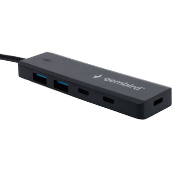 Хаб USB GEMBIRD UHB-C415 3.1, 2хUSB, 2хType-C, с дополнительным питанием Type-C, кабель USB 19см, черный 