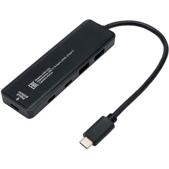  Хаб USB GEMBIRD UHB-C425 3.1, 2xUSB, 2xType-C, с дополнительным питанием Type-C, кабель Type-C 19см, черный 