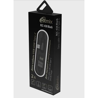  Дата-кабель Ritmix RCC-438 USB - Type-C 2А Угловой двустор1м тканевая опл черный 