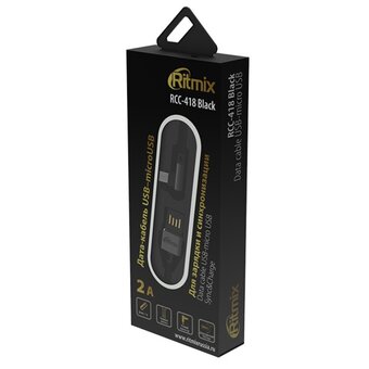  Дата-кабель Ritmix RCC-418 USB - MicroUSB 2А Угловой двустор1м тканевая опл черный 