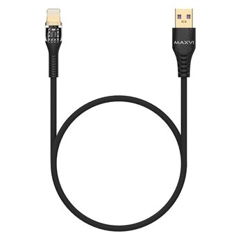  Дата-кабель Maxvi MC-31L USB-Lightning 2.4А, прозрачный корпус, LED подсветка, 1.2м, black 