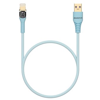  Дата-кабель Maxvi MC-31L USB-Lightning 2.4А, прозрачный корпус, LED подсветка, 1.2м, sky blue 