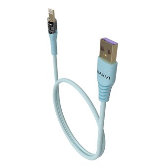  Дата-кабель Maxvi MC-31L USB-Lightning 2.4А, прозрачный корпус, LED подсветка, 1.2м, sky blue 