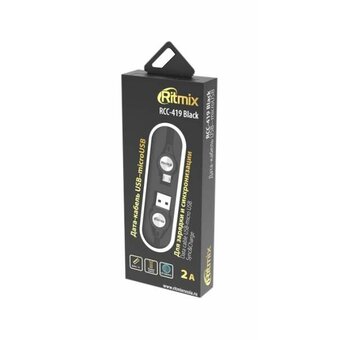  Дата-кабель Ritmix RCC-419 USB - MicroUSB 2А LED подсветка1м тканевая опл черный 