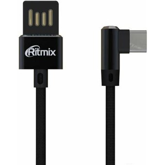  Дата-кабель Ritmix RCC-438 USB - Type-C 2А Угловой двустор1м тканевая опл черный 