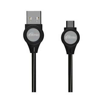 Дата-кабель Ritmix RCC-419 USB - MicroUSB 2А LED подсветка1м тканевая опл черный 