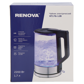  Электрочайник RENOVA KT17G-12B термостойко стекло 