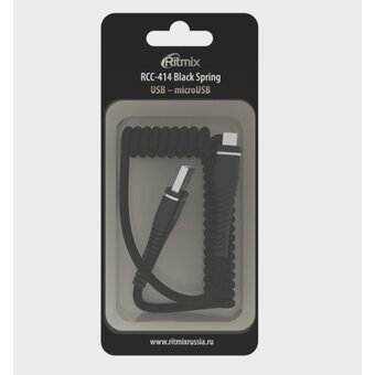  Дата-кабель Ritmix RCC-414 USB - MicroUSB 2 А, 1м, пружинный черный 