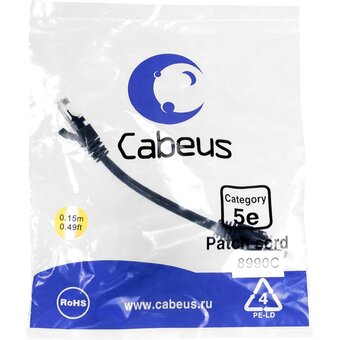  Патч-корд Cabeus PC-UTP-RJ45-Cat.5e-0.15m-BK неэкранированный, черный 