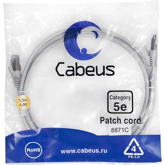  Патч-корд Cabeus PC-UTP-RJ45-CAT.5E-1.5M-LSZH неэкранированный, серый 