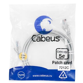  Патч-корд Cabeus PC-UTP-RJ45-Cat.5e-1.5m неэкранированный, серый 