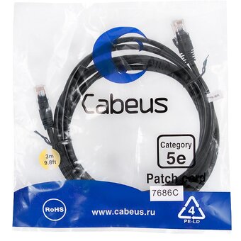  Патч-корд Cabeus PC-UTP-RJ45-Cat.5e-3m-BK неэкранированный, черный 