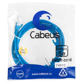  Патч-корд Cabeus PC-UTP-RJ45-Cat.5e-2m-BL неэкранированный, синий 