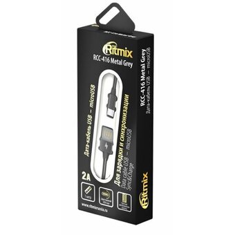 Дата-кабель Ritmix RCC-416 USB - MicroUSB 2А,1м металл. оплетка графит 