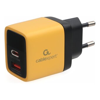 Зарядное устройство Cablexpert MP3A-PC-53 с дисплеем 35Вт GaN, QC3.0/PD3.0, 1хUSB, 1хType-C, желтый, коробка 