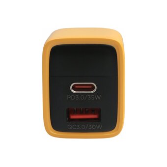  Зарядное устройство Cablexpert MP3A-PC-53 с дисплеем 35Вт GaN, QC3.0/PD3.0, 1хUSB, 1хType-C, желтый, коробка 